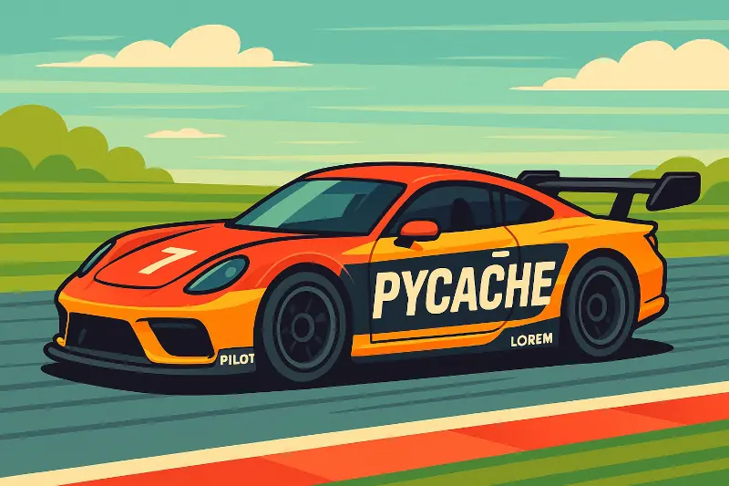 A racing car with a pycache logo on it.